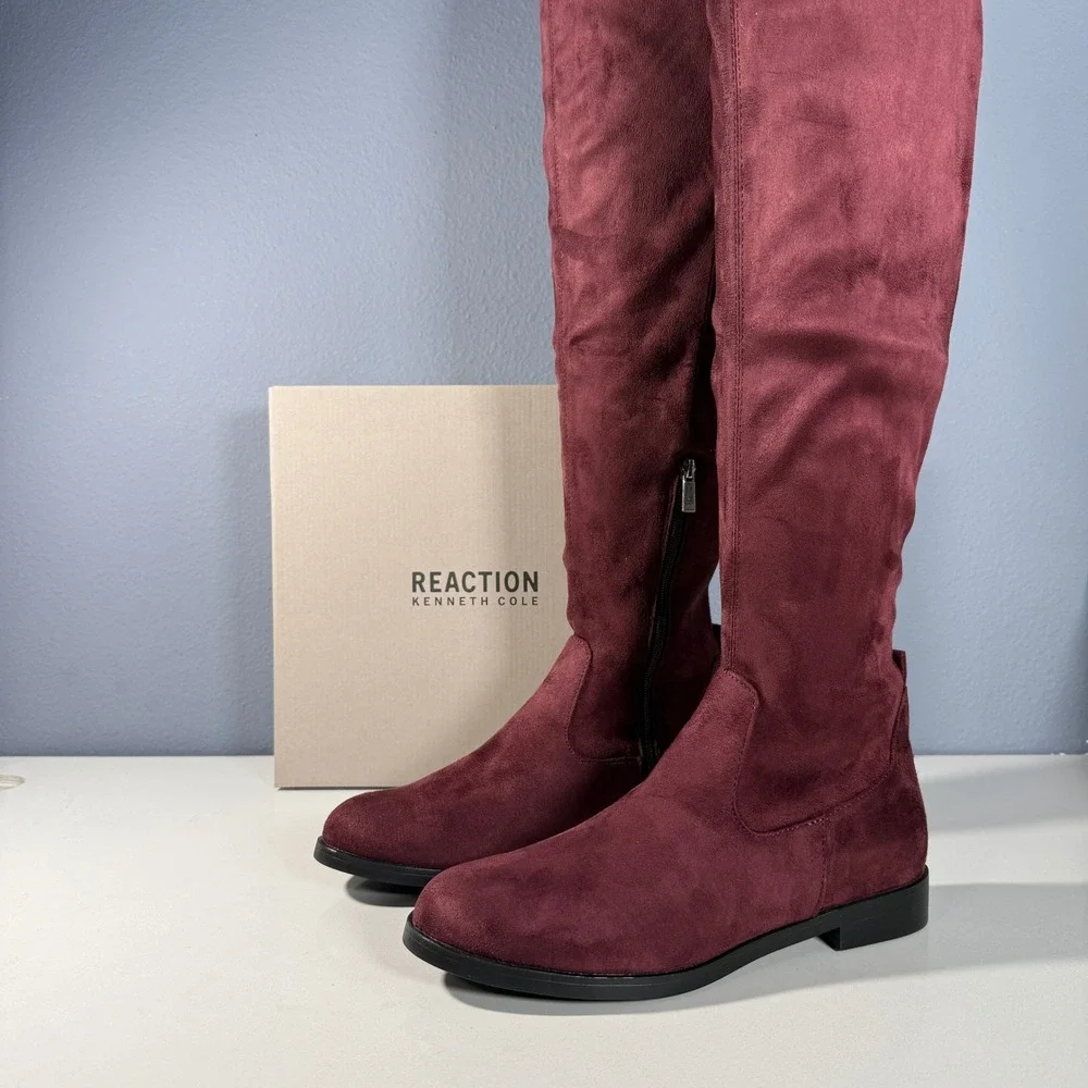 Kenneth Cole Reaction Windy Burgundy Knee High Boot Womens Faux Suede Boot 9M‎